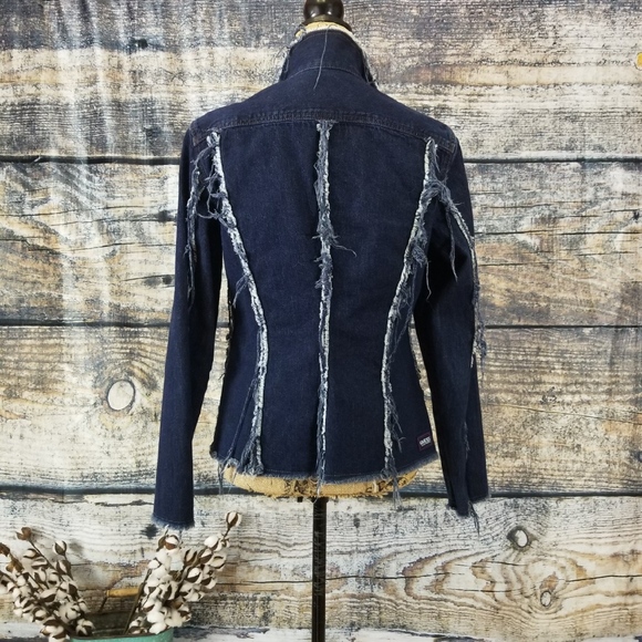 Guess Jackets & Blazers - Guess Trendy Distressed Raw Hems Jean Jacket